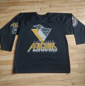 VTG Pittsburgh PENGUINS Men's Black 90s NHL Hockey Jersey SIZE XL